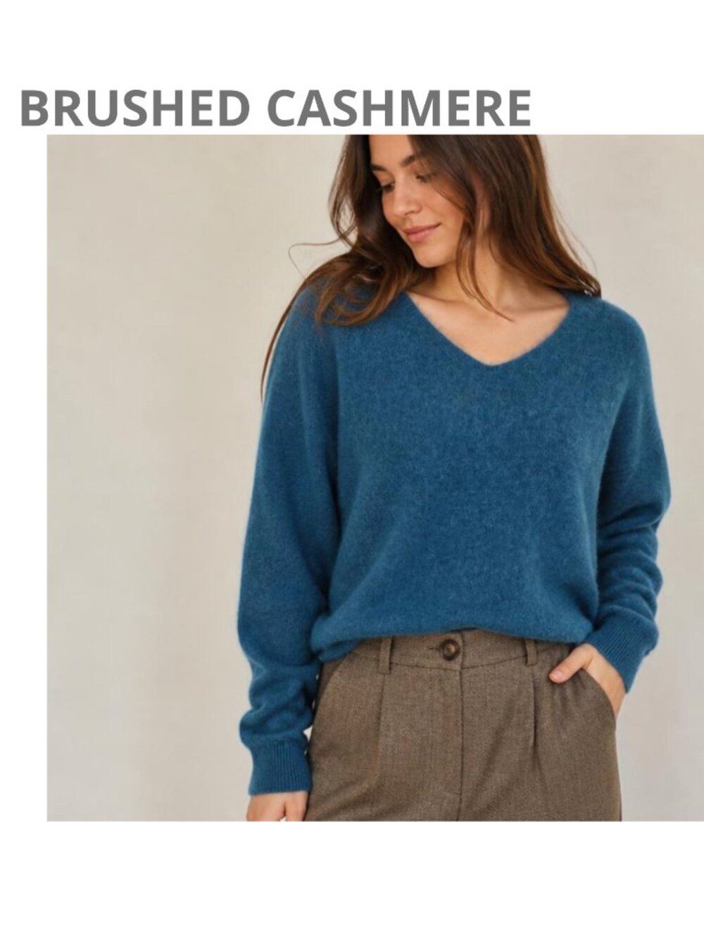 New NWOT Teal Brushed Cashmere V-Neck Sweater XL